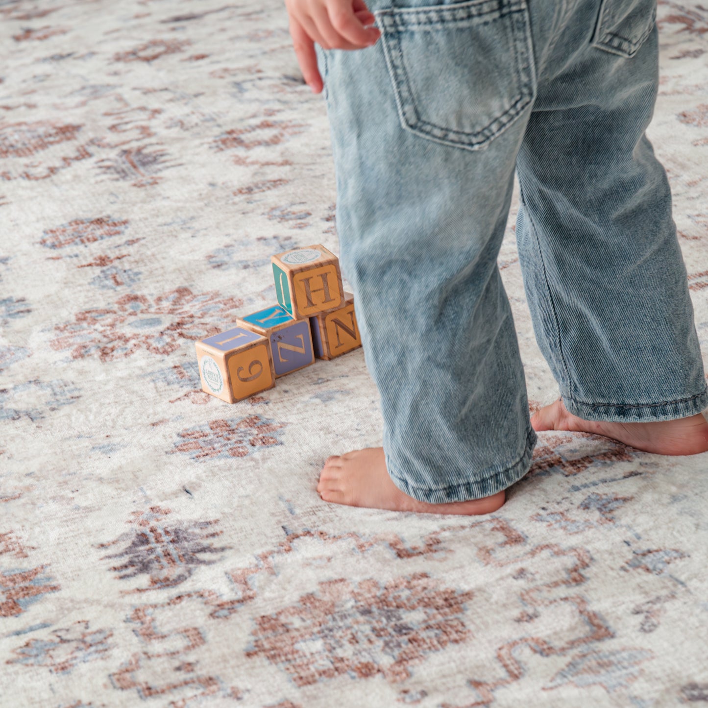 Blue / Brown Distressed Persian Soft Play Mat