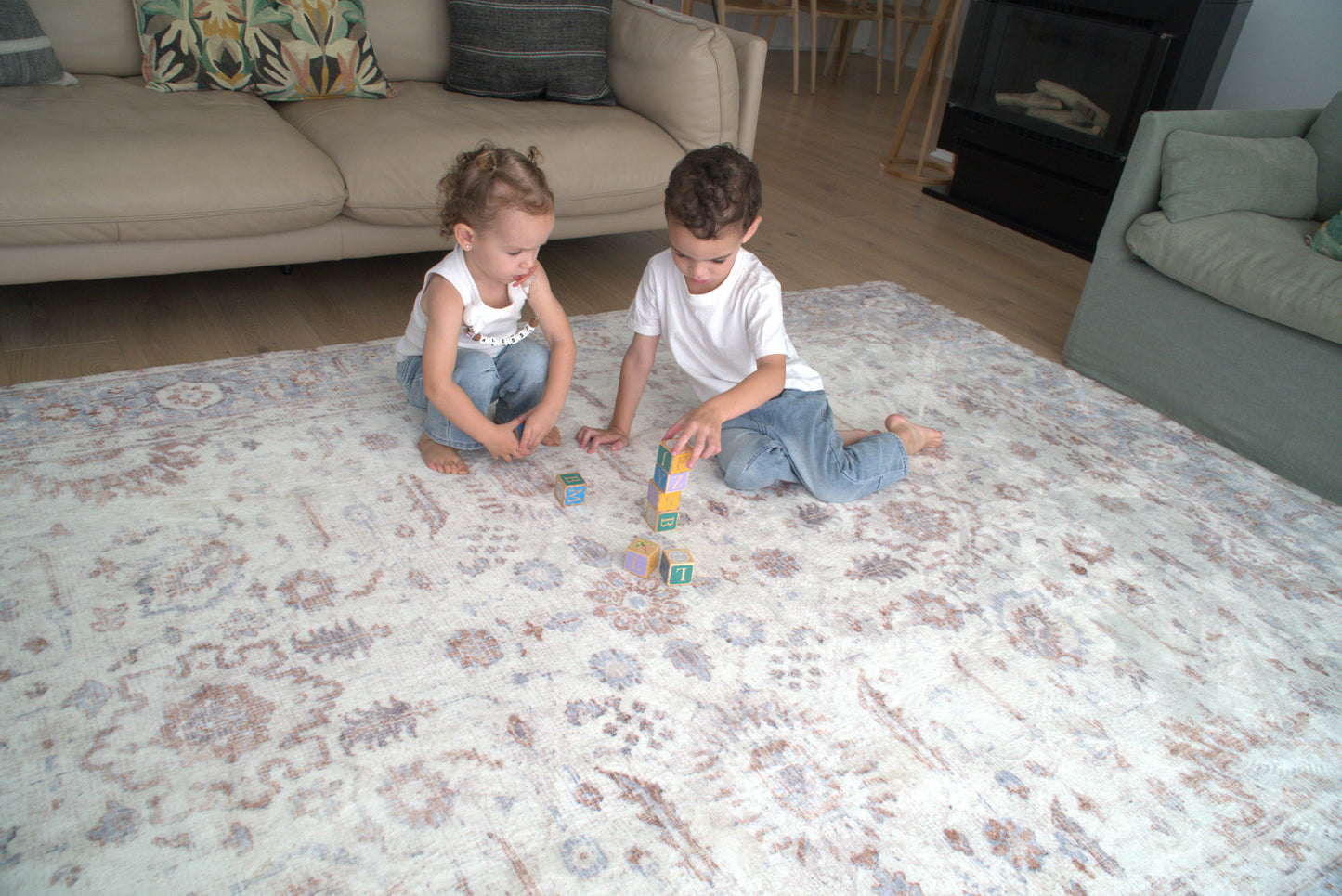 Blue / Brown Distressed Persian Soft Play Mat
