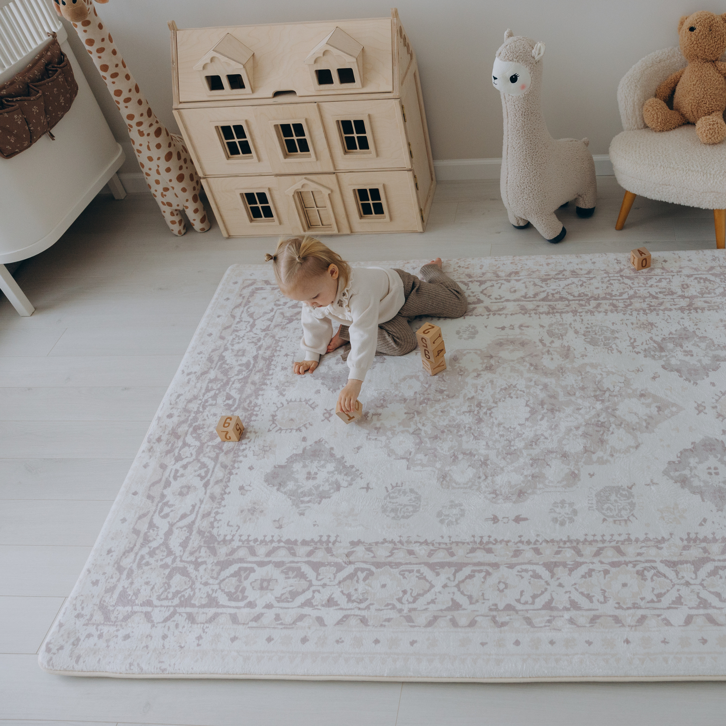 Beige Distressed Persian Soft Play Mat