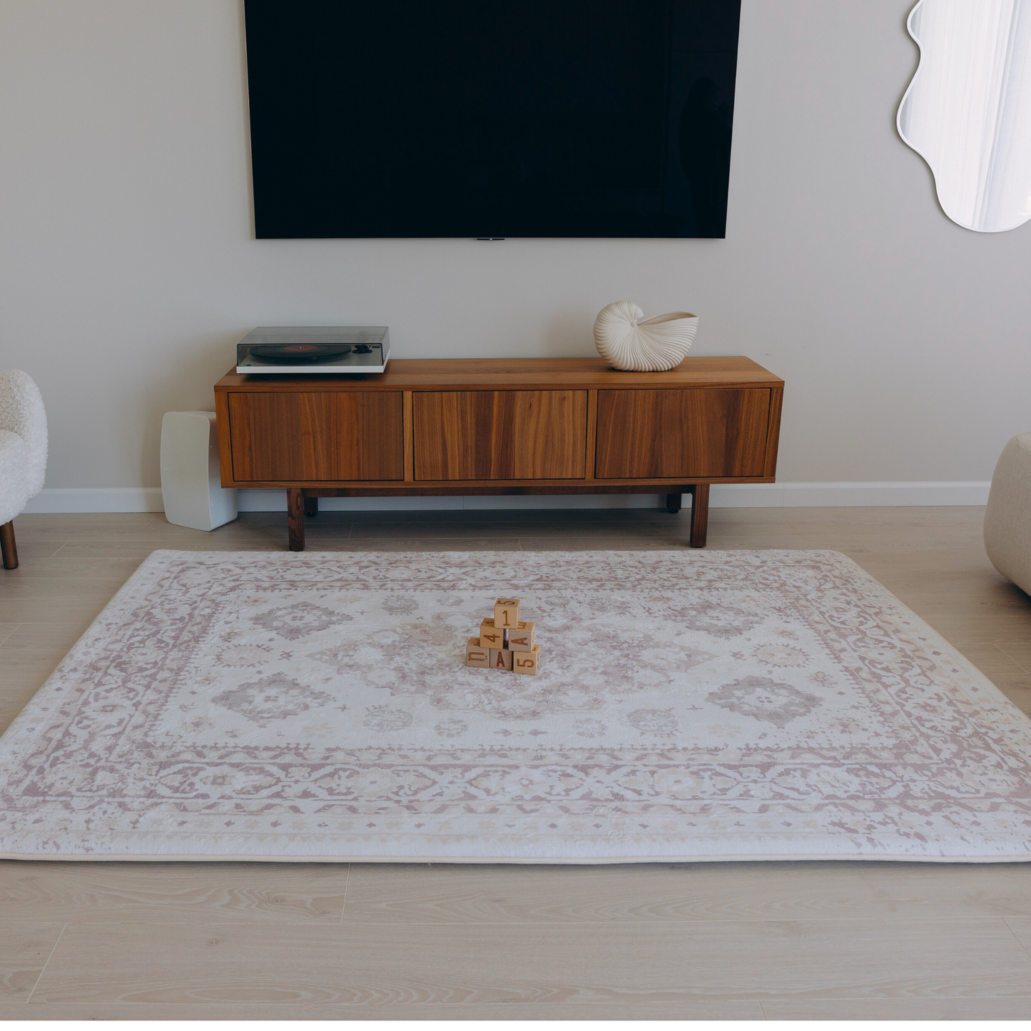 Vintage Washed Beige Persian With Mauve Undertone Soft Play Mat
