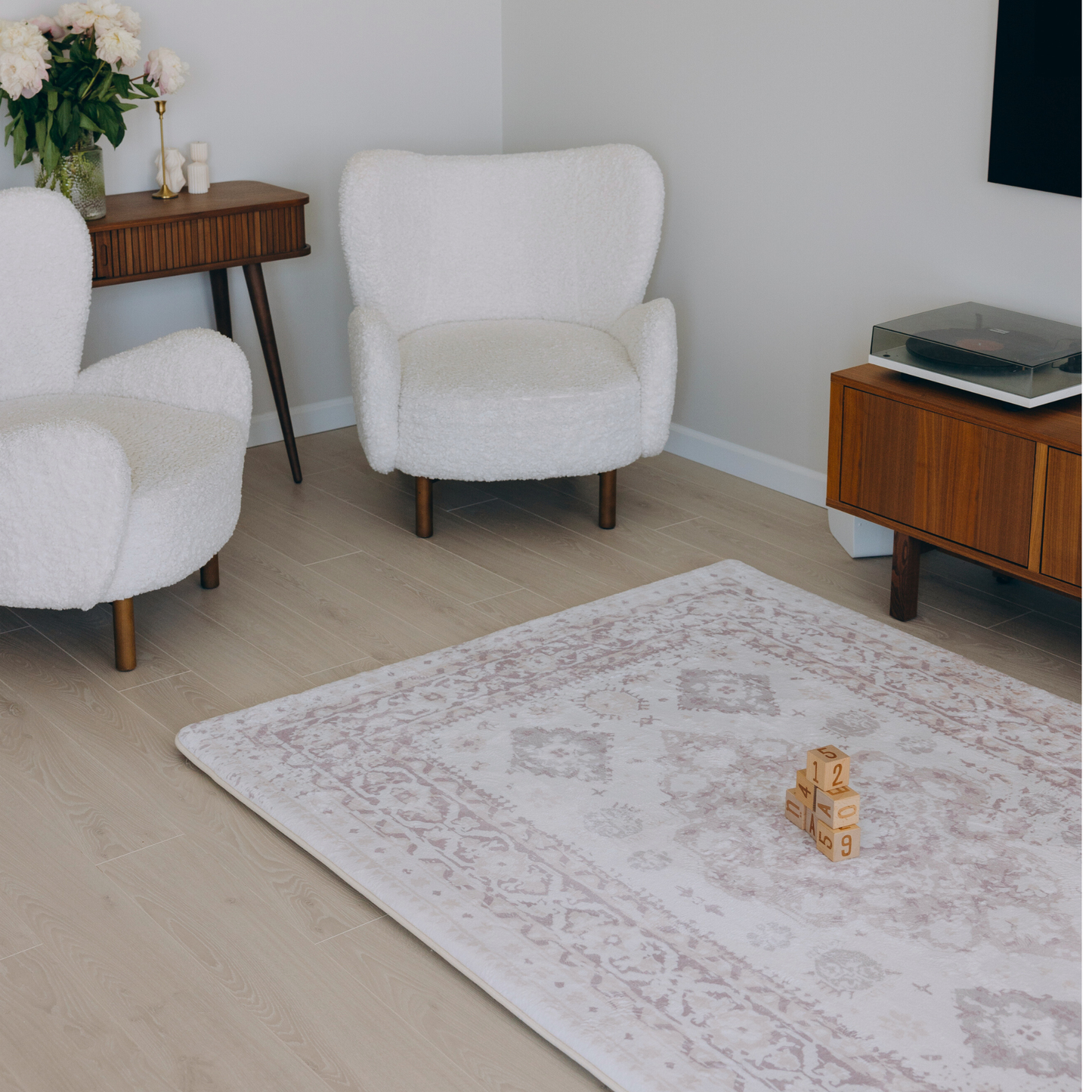 Vintage Washed Beige Persian With Mauve Undertone Soft Play Mat