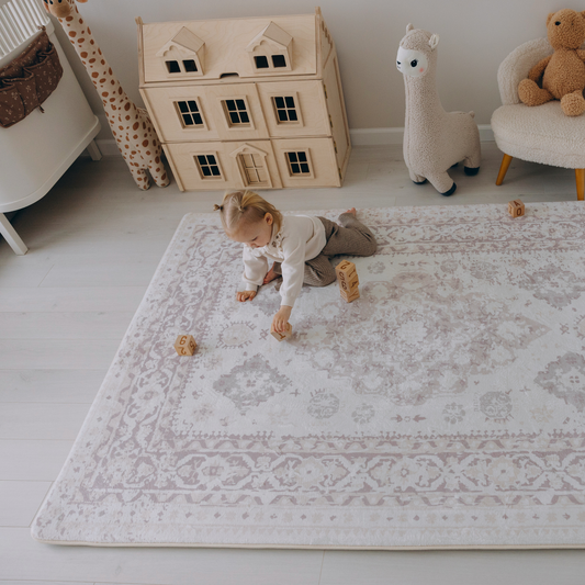 Vintage Washed Beige Persian With Mauve Undertone Soft Play Mat