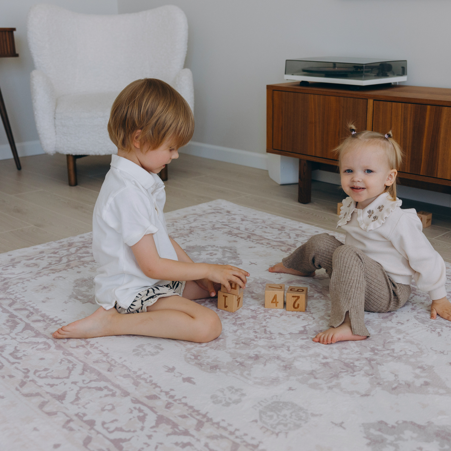 Vintage Washed Beige Persian With Mauve Undertone Soft Play Mat